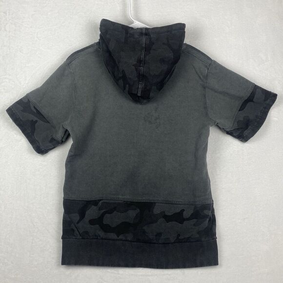 WT02 Hoodie Mens Small Black Gray Camo Short Sleeve Pockets Pullover Casual - Picture 2 of 10